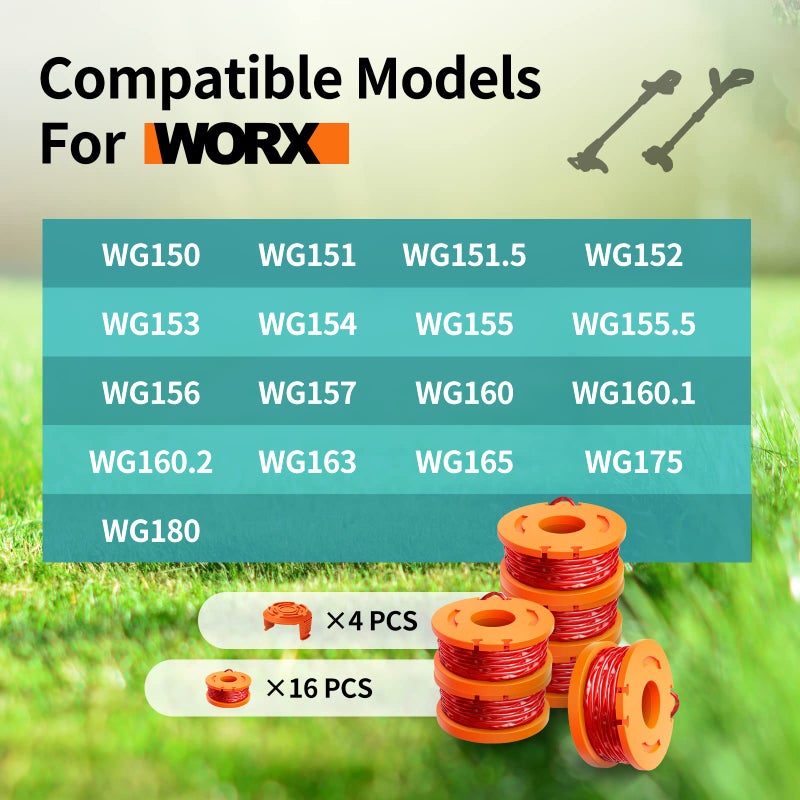 YWTESCH 20 Pack Trimmer Spool Line for Worx,(WA0010)Replacement Trimmer Spool Line for Worx,Trimmer Line Refills 0.065 inch for Worx,Suitable for Worx String Trimmers(16 Pack Grass Trimmer Line,4 Trimmer Cap) - Image 5